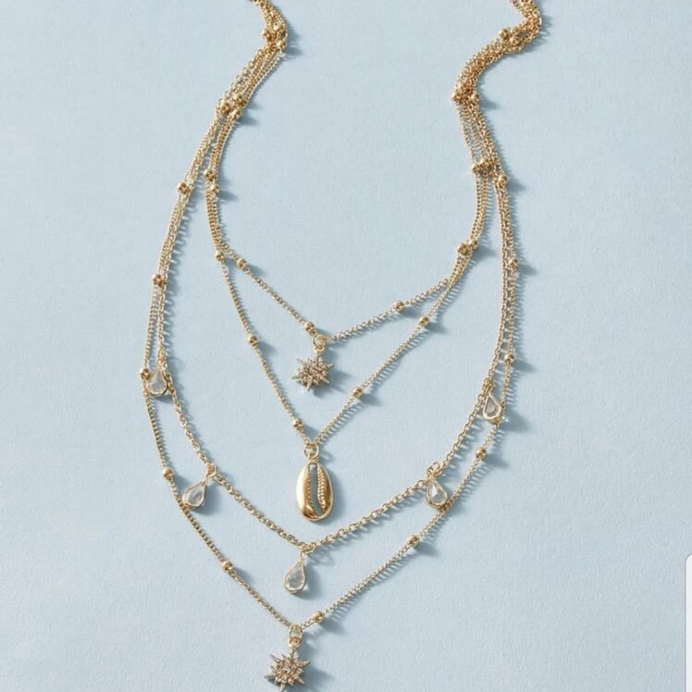 ◇Cara◇ Shell and Rhinestone Layered Necklace - Picture 3 of 3